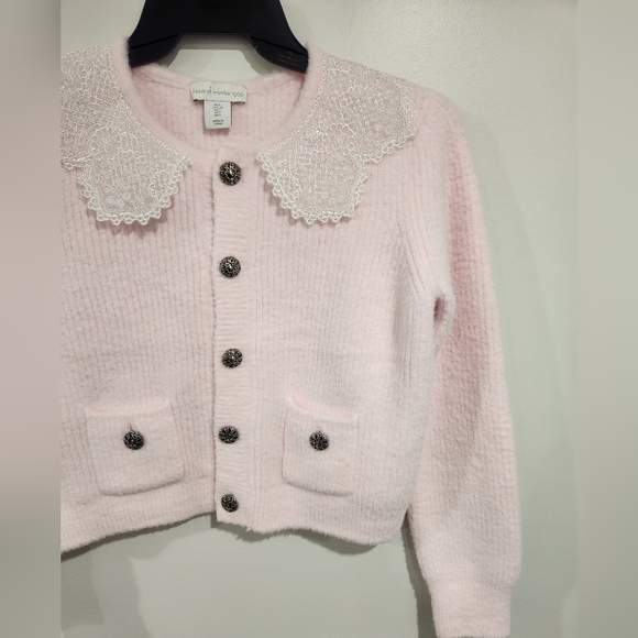 House Of Harlow 1960 Soft Pink Cardigan With Lace Collar - Picture 15 of 16
